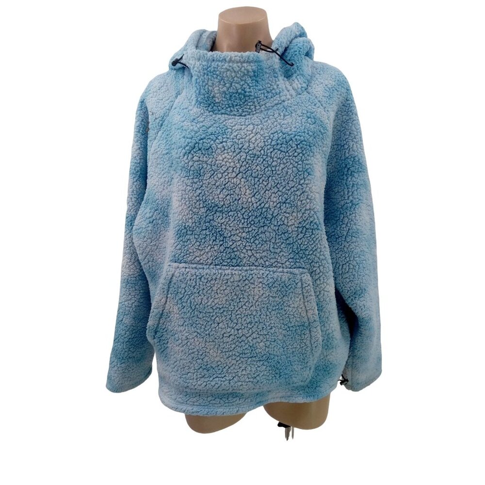 Pink Victorias Secret Blue Sherpa Hoodie Size L Pullover Cloud Kangaroo Pocket